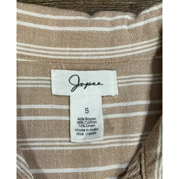 Japna Tan & Cream Collared Striped Button Down Short Sleeve Shirt Dress Sz S - Picture 2 of 6